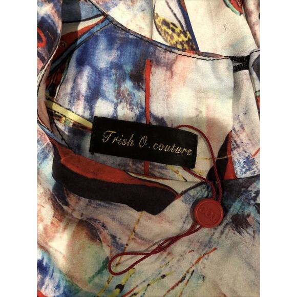 Aftican Design Trish O. Couture High-Low Long  Bell Sleeve Marine Print Dress - Picture 3 of 14